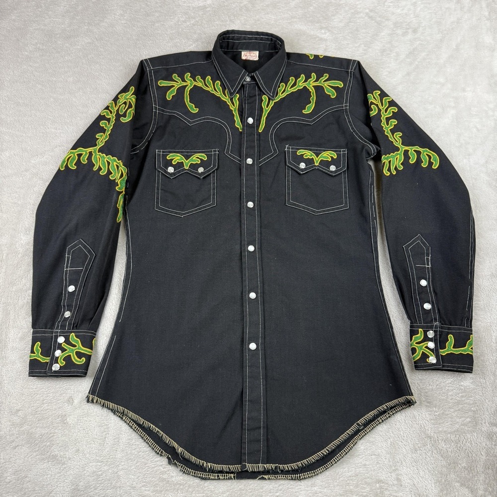 Vtg Mc Clure's Shirt Mens M Embroidered Western Cowboy Rodeo Pearl Snap 50s